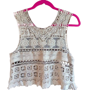 Beige Crochet Floral Tank Top Women's Large
